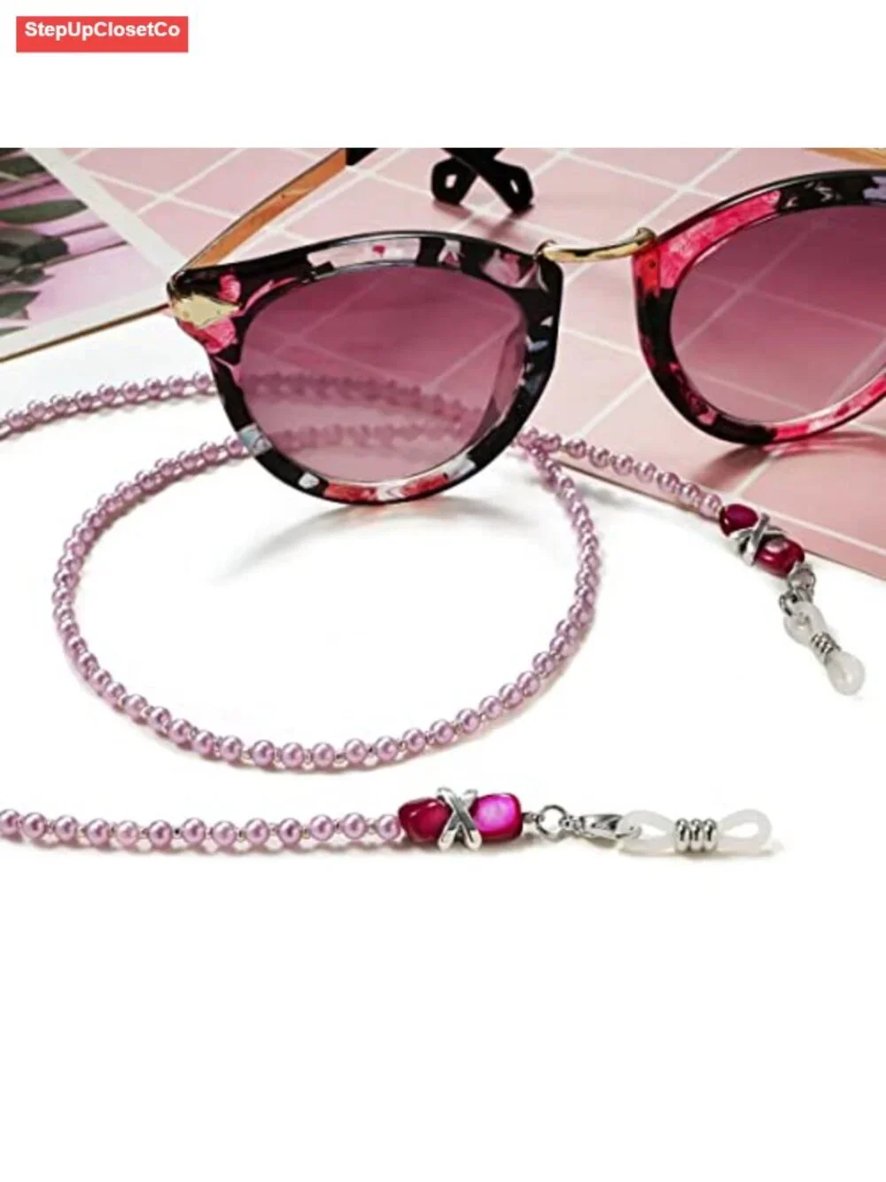 3 Pcs Beaded Eyeglass Chains for Women, Adjustable Metal & Silicone Glasses